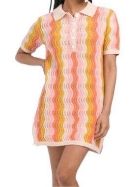 REVOLVE/NWT/STRIPED HEARTLOOM MINI PINK CROCHET COLLARED MINI DRESS SIZE: M